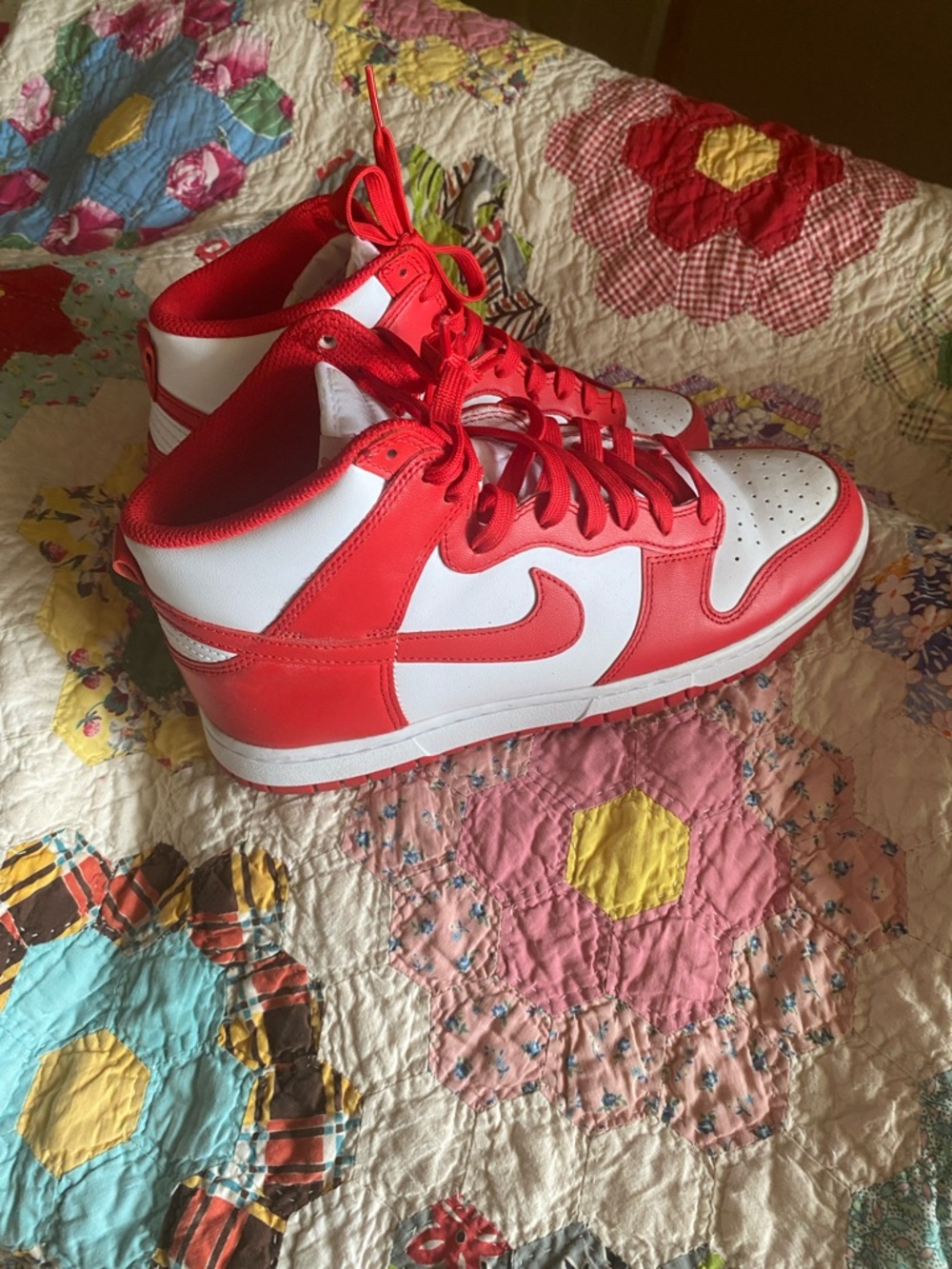 Nike White and Red High-Top Sneakers
